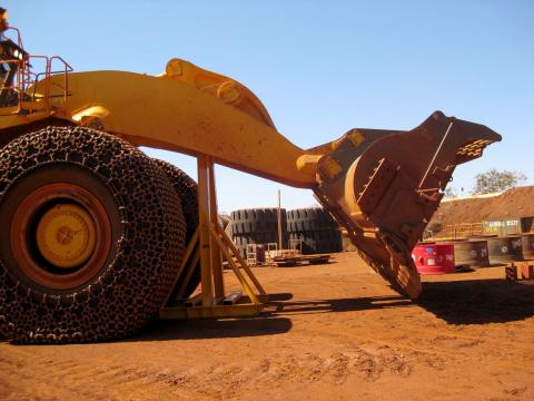 OEM00750 Loader Arm Stand on site with dozer